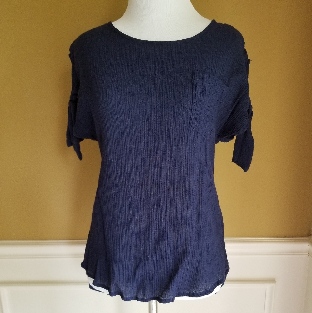 MINE  blue cold shoulder blouse